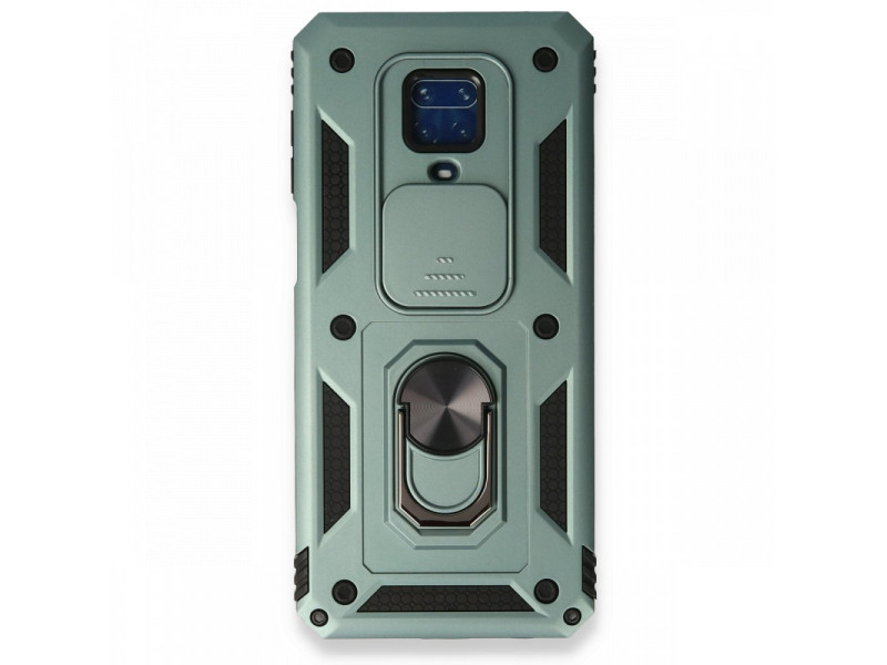 Newface Xiaomi Redmi Note 9S Kılıf Pars Lens Yüzüklü Silikon - Yeşil