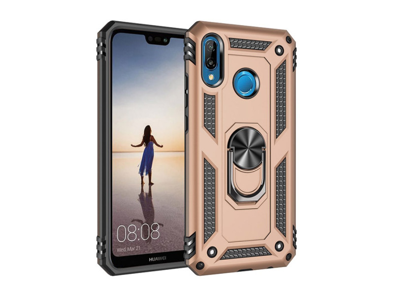 Newface Huawei P20 Lite Kılıf Sofya Yüzüklü Silikon Kapak - Gold