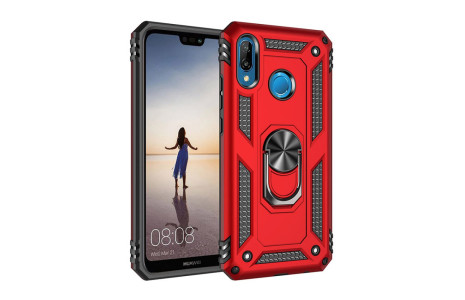 Newface Huawei P20 Lite Kılıf Sofya Yüzüklü Silikon Kapak - Kırmızı