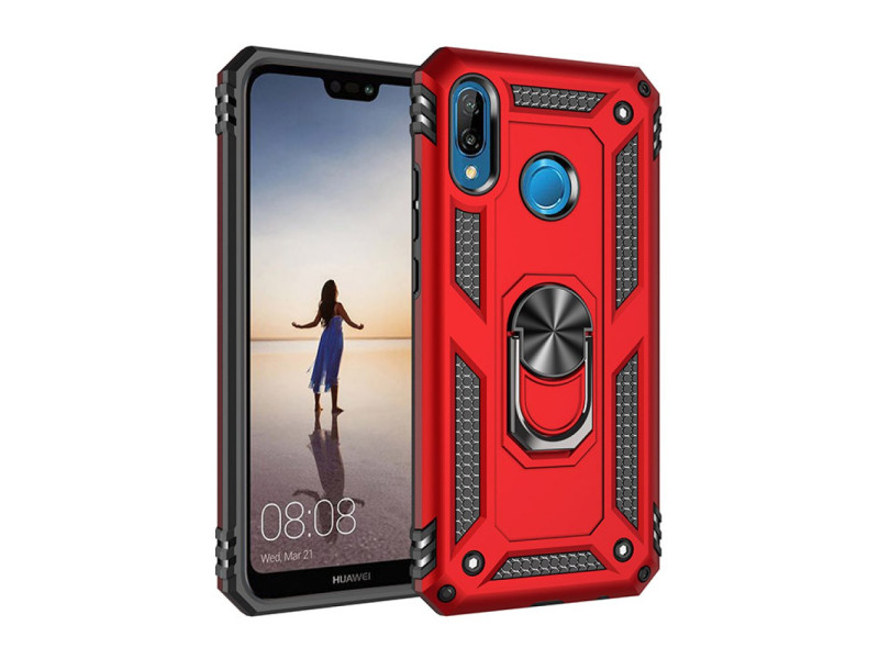 Newface Huawei P20 Lite Kılıf Sofya Yüzüklü Silikon Kapak - Kırmızı