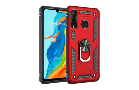 Newface Huawei P30 Lite Kılıf Sofya Yüzüklü Silikon Kapak - Kırmızı