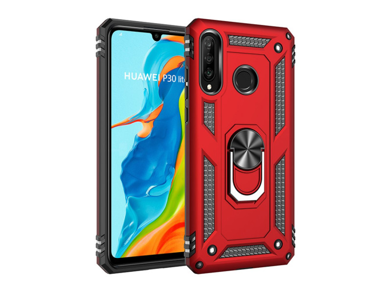 Newface Huawei P30 Lite Kılıf Sofya Yüzüklü Silikon Kapak - Kırmızı