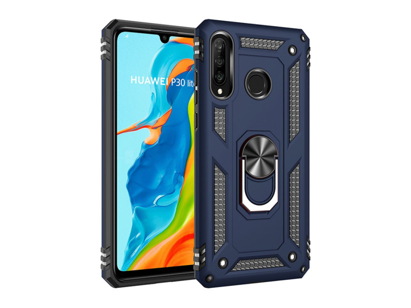 Newface Huawei P30 Lite Kılıf Sofya Yüzüklü Silikon Kapak - Lacivert