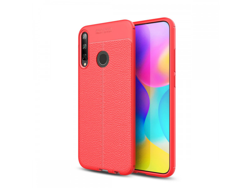 Newface Huawei P40 Lite E Kılıf Focus Derili Silikon - Kırmızı