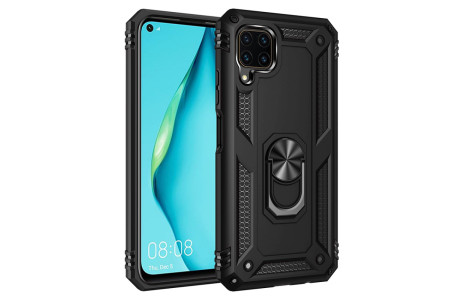 Newface Huawei P40 Lite Kılıf Sofya Yüzüklü Silikon Kapak - Siyah