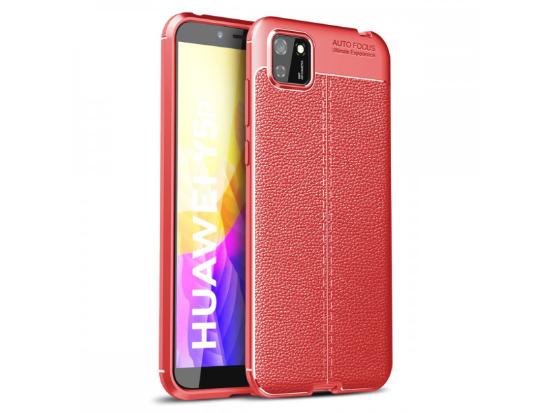 Newface Huawei Y5P Kılıf Focus Derili Silikon - Kırmızı