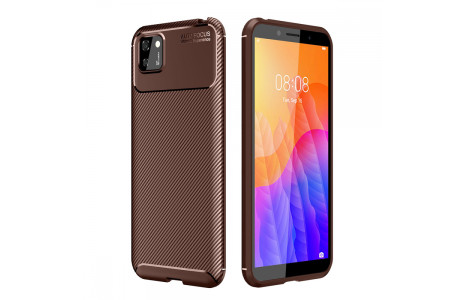 Newface Huawei Y5P Kılıf Focus Karbon Silikon - Kahverengi