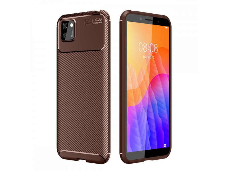 Newface Huawei Y5P Kılıf Focus Karbon Silikon - Kahverengi