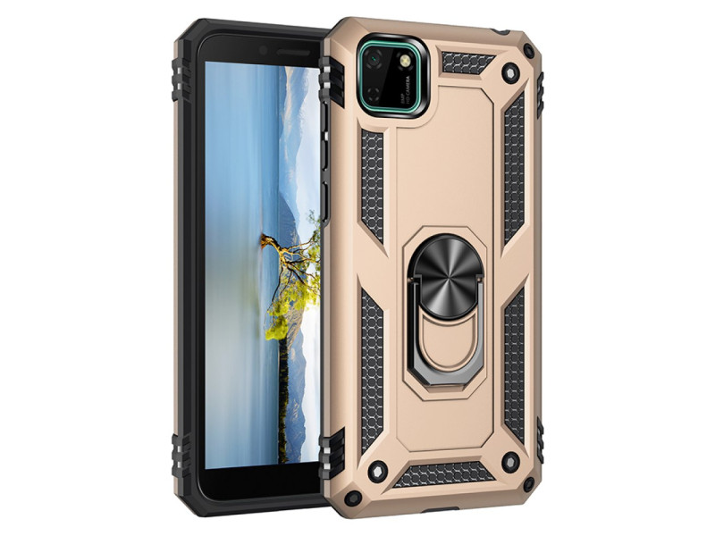 Newface Huawei Y5P Kılıf Sofya Yüzüklü Silikon Kapak - Gold