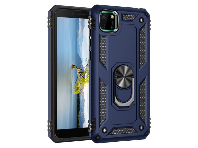 Newface Huawei Y5P Kılıf Sofya Yüzüklü Silikon Kapak - Lacivert