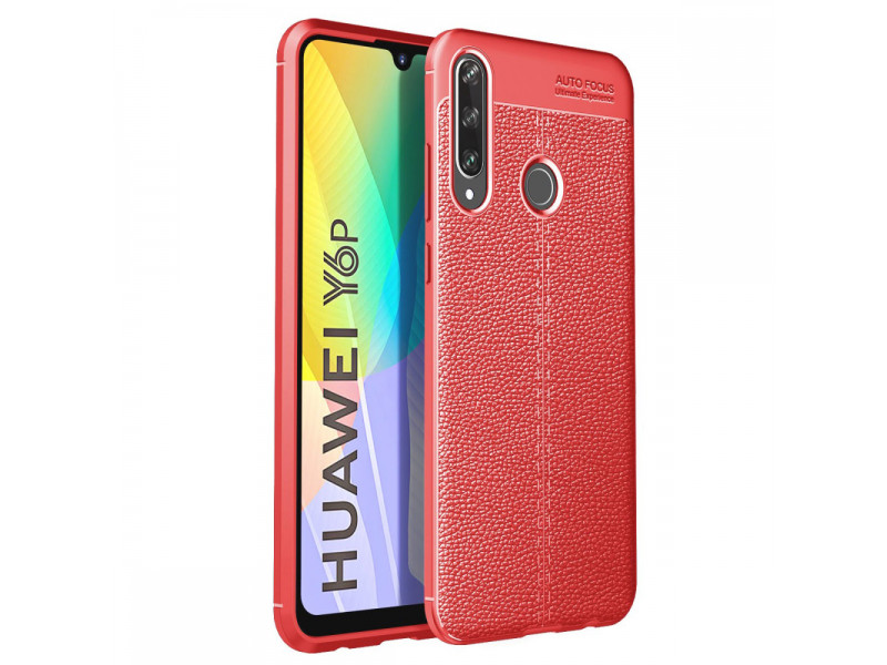 Newface Huawei Y6P Kılıf Focus Derili Silikon - Kırmızı