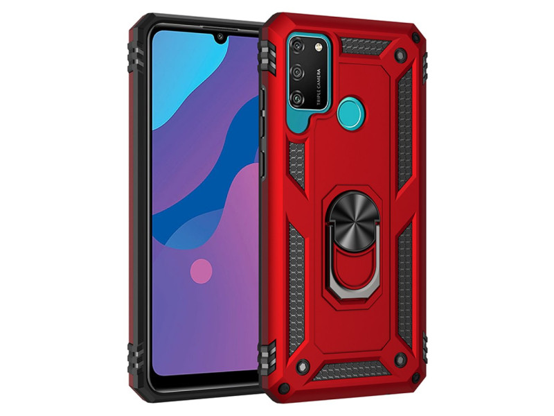 Newface Huawei Y6P Kılıf Sofya Yüzüklü Silikon Kapak - Kırmızı