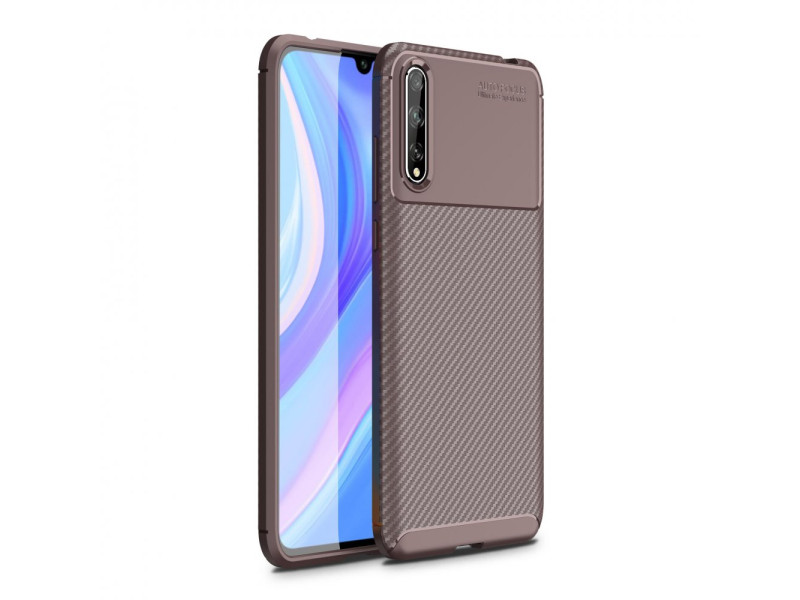 Newface Huawei Y8P Kılıf Focus Karbon Silikon - Kahverengi