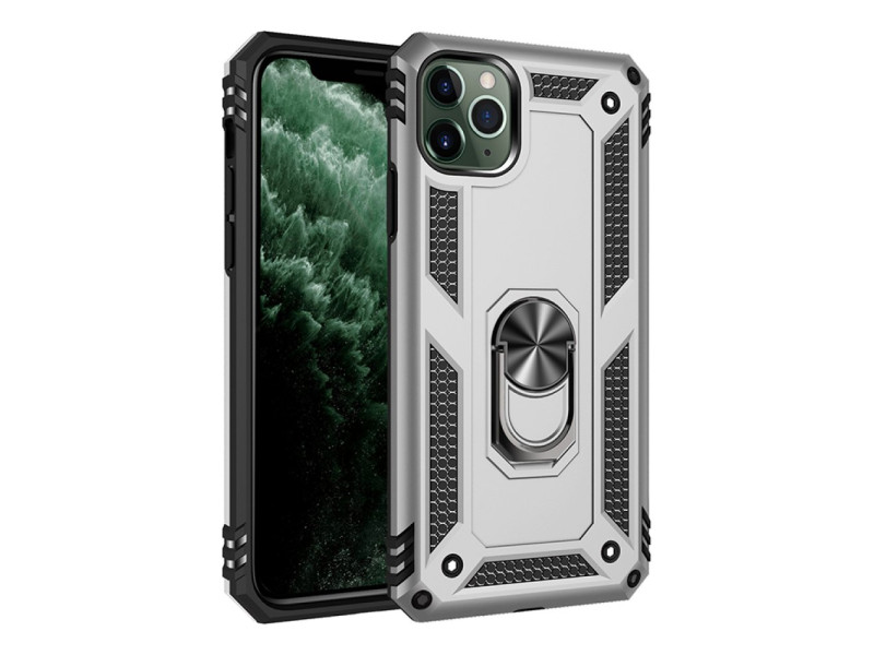 Newface iPhone 11 Pro Max Kılıf Sofya Yüzüklü Silikon Kapak - Gümüş