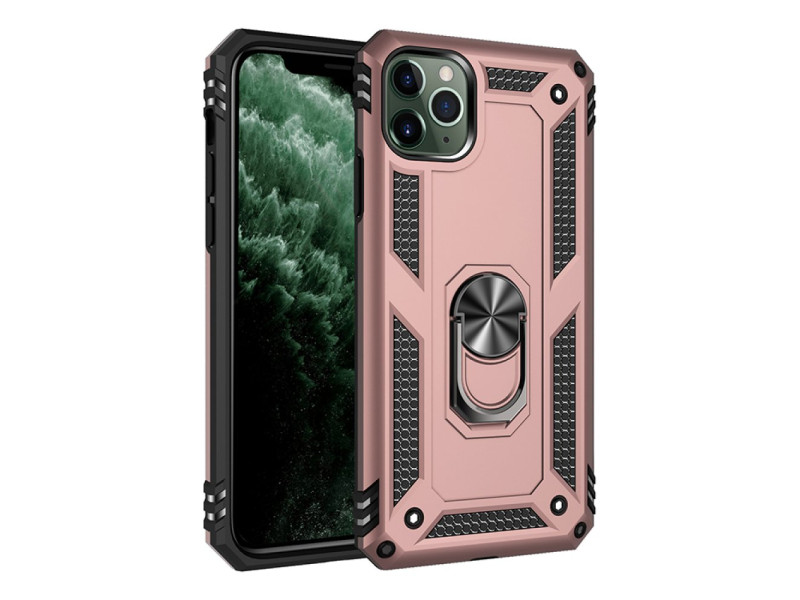 Newface iPhone 11 Pro Max Kılıf Sofya Yüzüklü Silikon Kapak - Rose