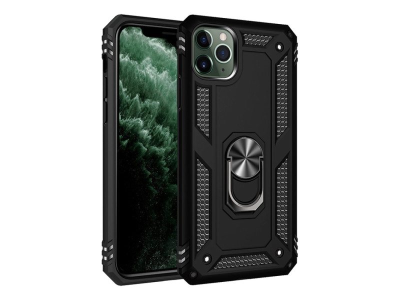 Newface iPhone 11 Pro Kılıf Sofya Yüzüklü Silikon Kapak - Siyah