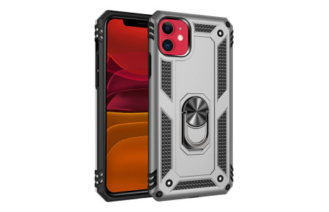 Newface iPhone 11 Kılıf Sofya Yüzüklü Silikon Kapak - Gümüş