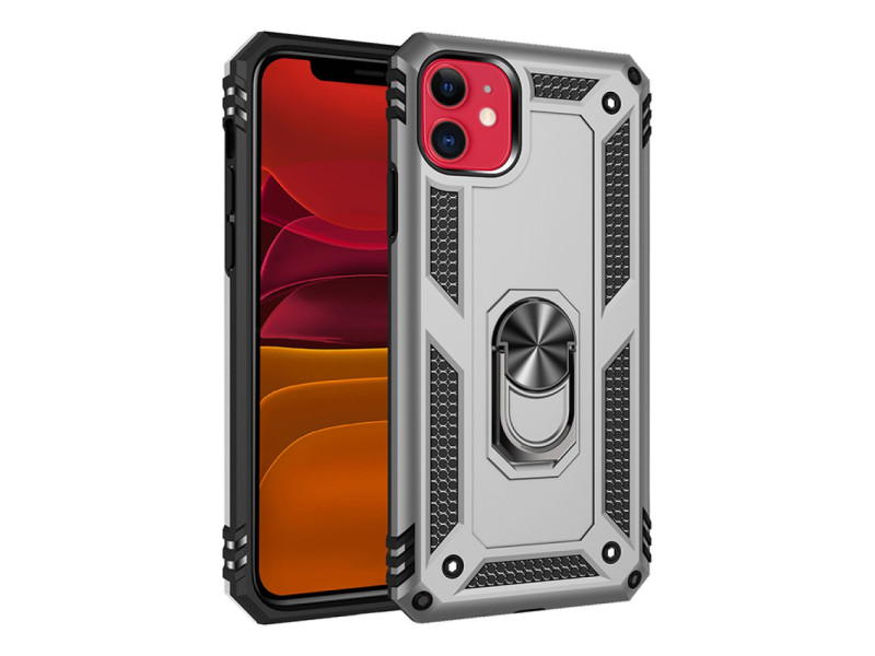 Newface iPhone 11 Kılıf Sofya Yüzüklü Silikon Kapak - Gümüş