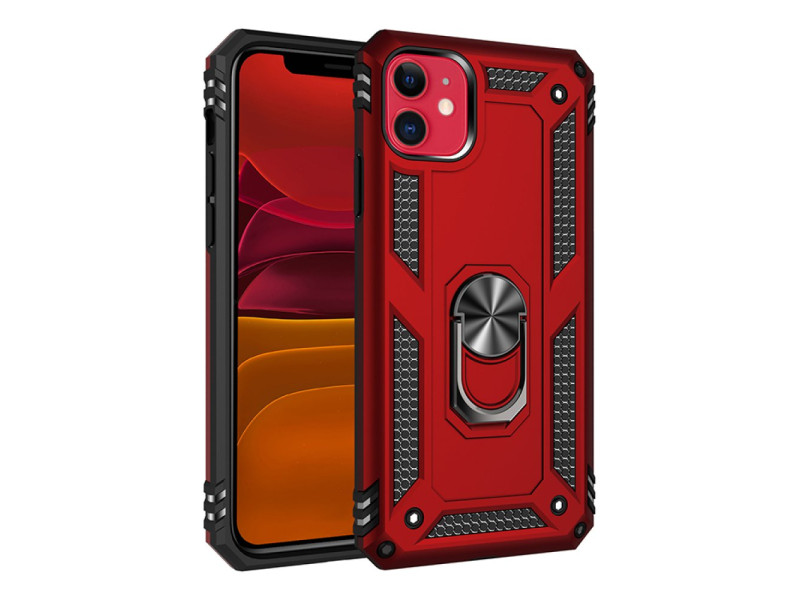 Newface iPhone 11 Kılıf Sofya Yüzüklü Silikon Kapak - Kırmızı