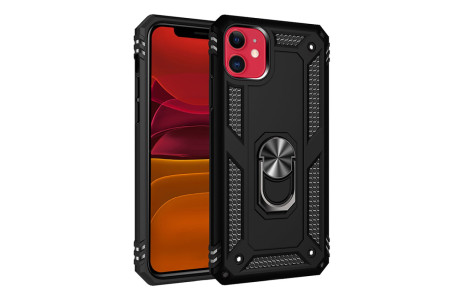 Newface iPhone 11 Kılıf Sofya Yüzüklü Silikon Kapak - Siyah