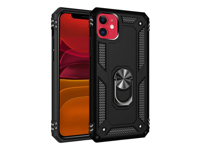 Newface iPhone 11 Kılıf Sofya Yüzüklü Silikon Kapak - Siyah