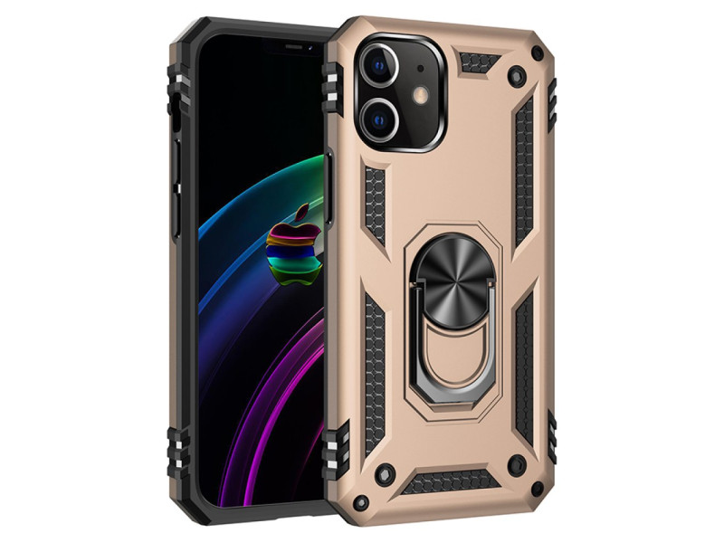 Newface iPhone 12 Mini Kılıf Sofya Yüzüklü Silikon Kapak - Gold