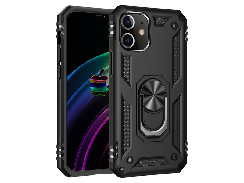 Newface iPhone 12 Mini Kılıf Sofya Yüzüklü Silikon Kapak - Siyah