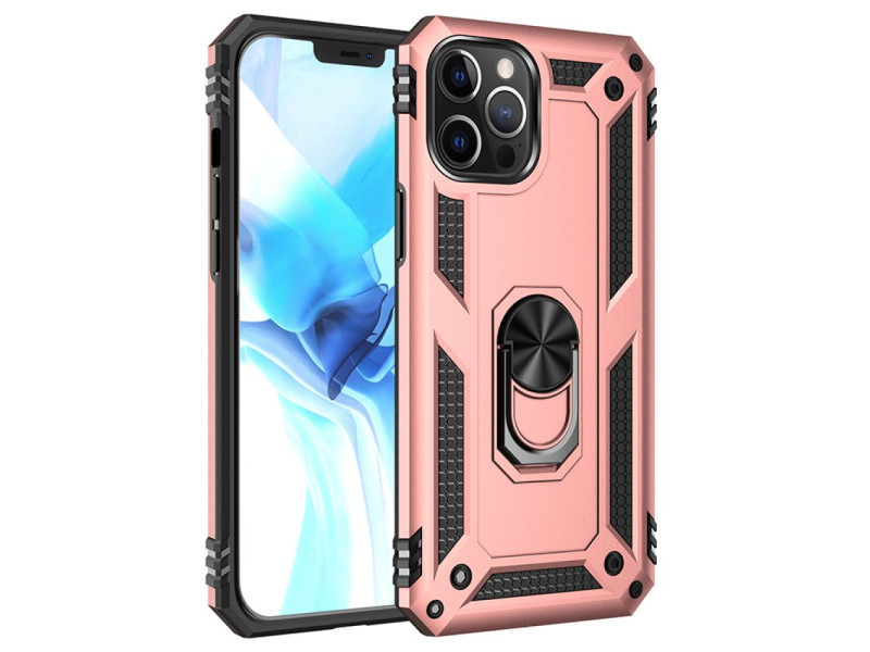 Newface iPhone 12 Pro Kılıf Sofya Yüzüklü Silikon Kapak - Rose