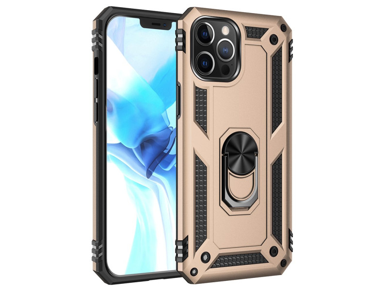 Newface iPhone 12 Pro Max Kılıf Sofya Yüzüklü Silikon Kapak - Gold