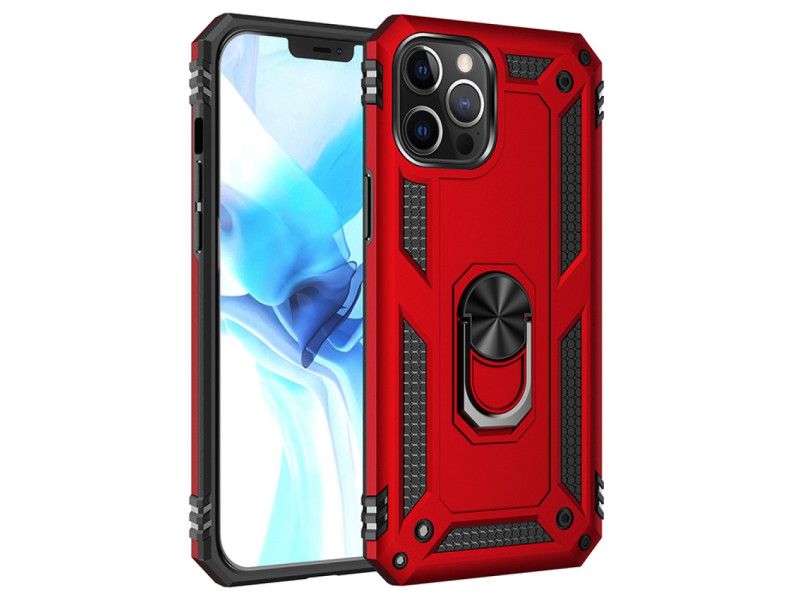Newface iPhone 12 Pro Max Kılıf Sofya Yüzüklü Silikon Kapak - Kırmızı