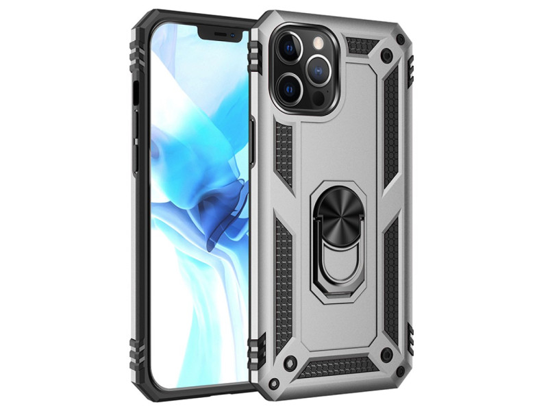 Newface iPhone 12 Pro Kılıf Sofya Yüzüklü Silikon Kapak - Gümüş