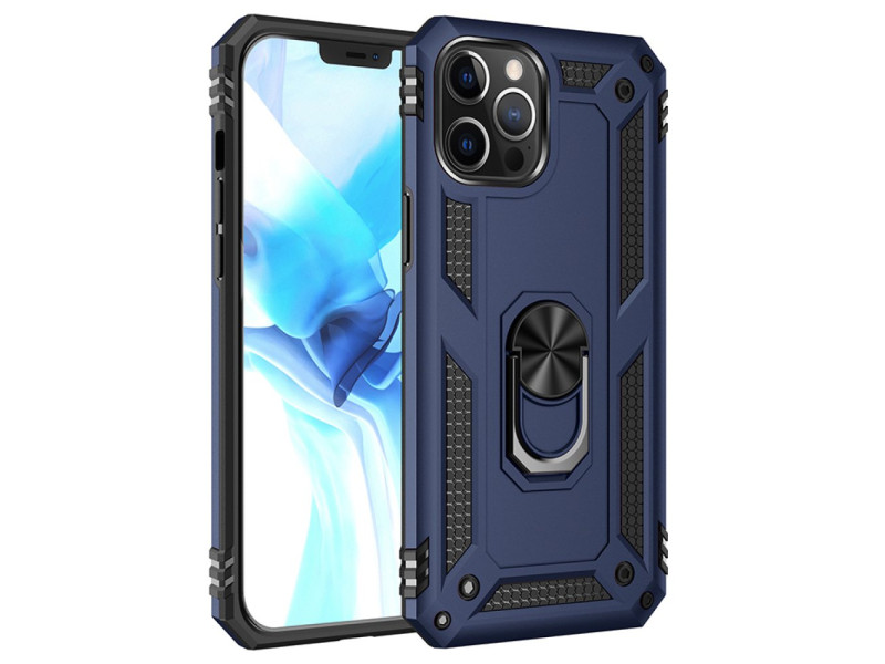 Newface iPhone 12 Pro Kılıf Sofya Yüzüklü Silikon Kapak - Lacivert