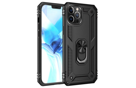 Newface iPhone 12 Pro Kılıf Sofya Yüzüklü Silikon Kapak - Siyah