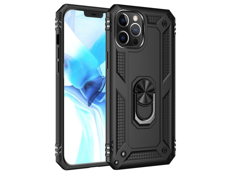 Newface iPhone 12 Pro Kılıf Sofya Yüzüklü Silikon Kapak - Siyah