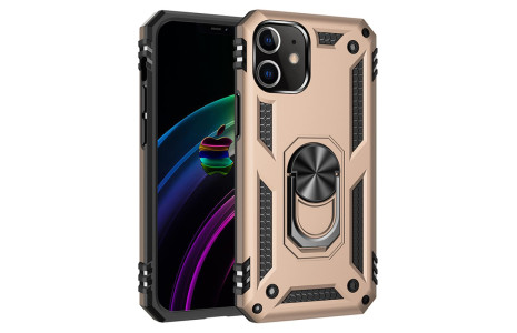 Newface iPhone 12 Kılıf Sofya Yüzüklü Silikon Kapak - Gold