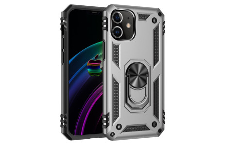 Newface iPhone 12 Kılıf Sofya Yüzüklü Silikon Kapak - Gümüş