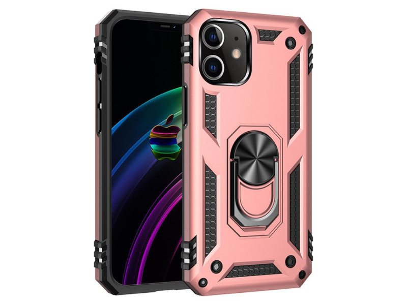 Newface iPhone 12 Kılıf Sofya Yüzüklü Silikon Kapak - Rose