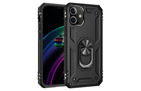 Newface iPhone 12 Kılıf Sofya Yüzüklü Silikon Kapak - Siyah