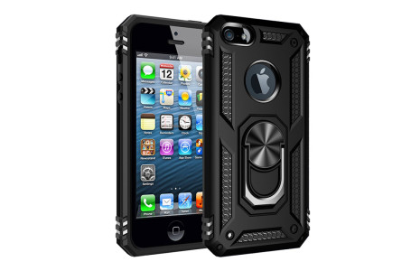Newface iPhone 5 Kılıf Sofya Yüzüklü Silikon Kapak - Siyah
