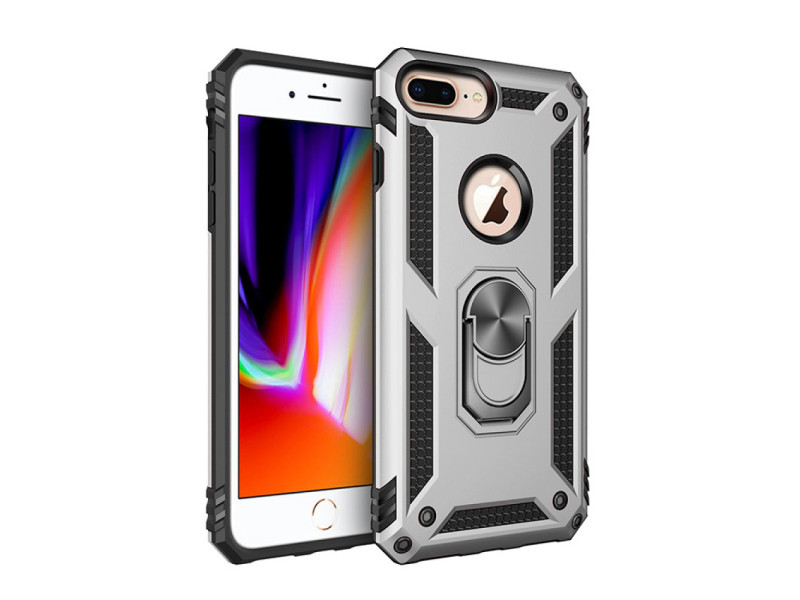 Newface iPhone 6 Plus Kılıf Sofya Yüzüklü Silikon Kapak - Gümüş