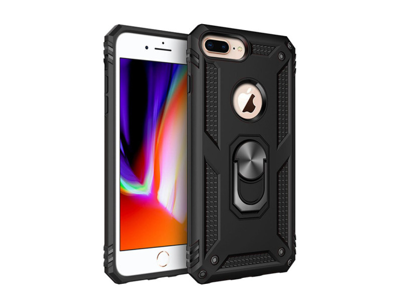 Newface iPhone 6 Plus Kılıf Sofya Yüzüklü Silikon Kapak - Siyah