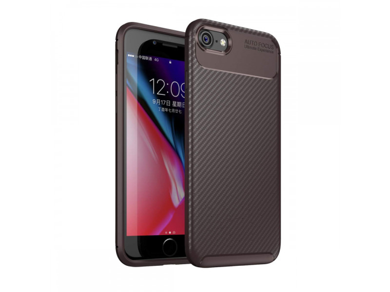 Newface iPhone 7 Kılıf Focus Karbon Silikon - Kahverengi