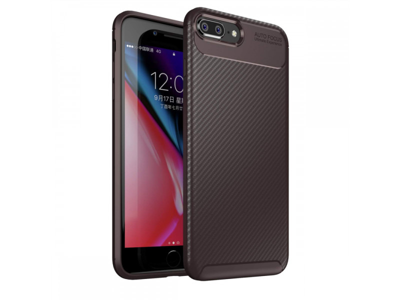 Newface iPhone 7 Plus Kılıf Focus Karbon Silikon - Kahverengi