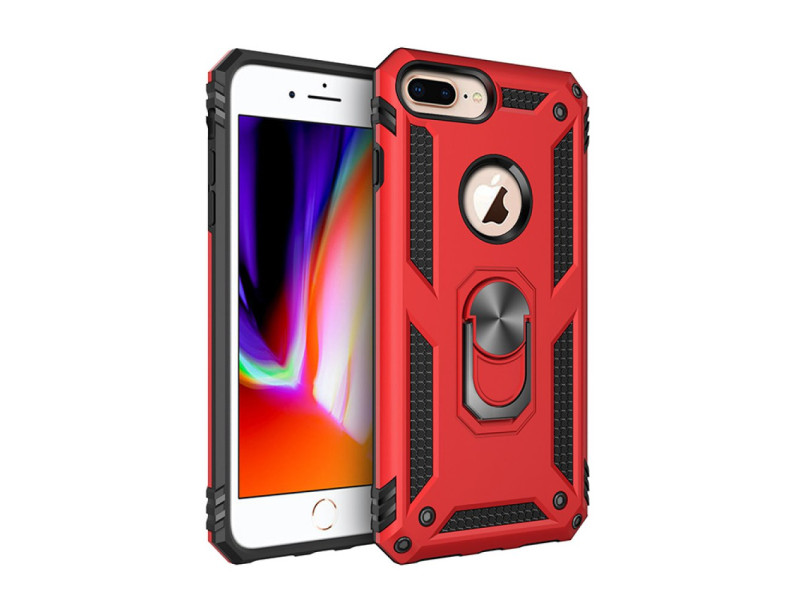 Newface iPhone 7 Plus Kılıf Sofya Yüzüklü Silikon Kapak - Kırmızı