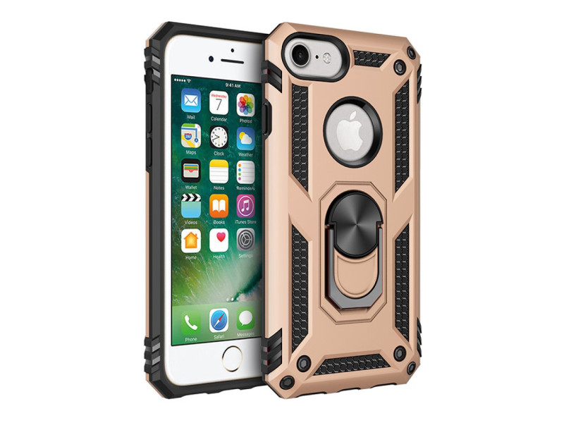 Newface iPhone 7 Kılıf Sofya Yüzüklü Silikon Kapak - Gold