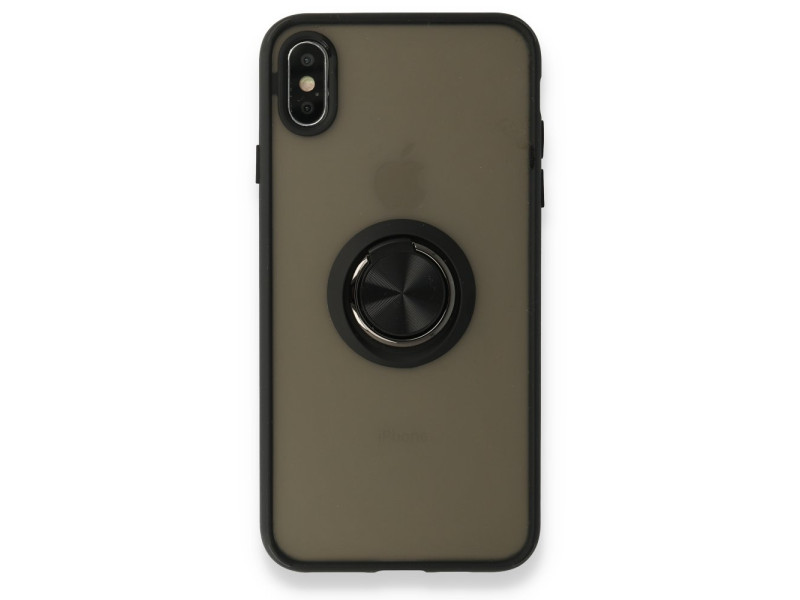 Newface iPhone XS Kılıf Montreal Yüzüklü Silikon Kapak - Siyah