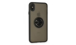 Newface iPhone XS Kılıf Montreal Yüzüklü Silikon Kapak - Siyah