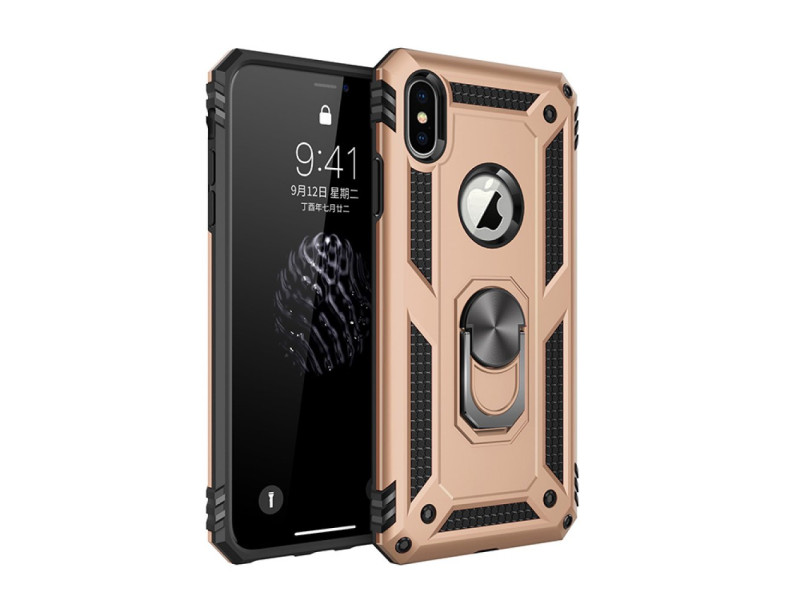 Newface iPhone X Kılıf Sofya Yüzüklü Silikon Kapak - Gold