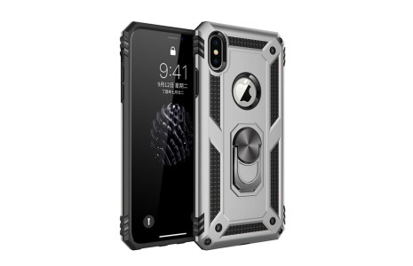 Newface iPhone X Kılıf Sofya Yüzüklü Silikon Kapak - Gümüş