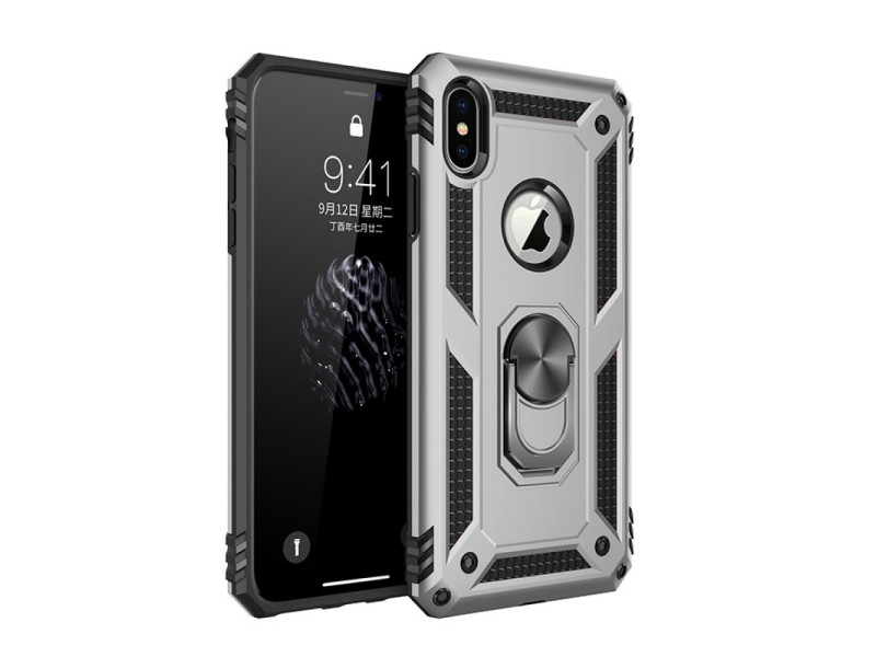 Newface iPhone X Kılıf Sofya Yüzüklü Silikon Kapak - Gümüş
